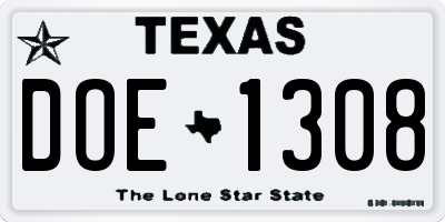 TX license plate DOE1308