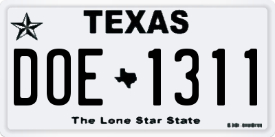 TX license plate DOE1311