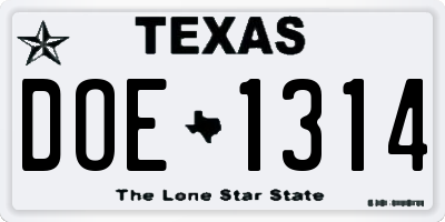 TX license plate DOE1314