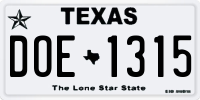 TX license plate DOE1315