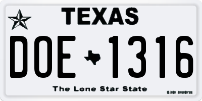 TX license plate DOE1316