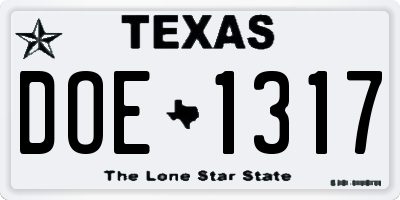 TX license plate DOE1317