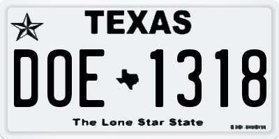TX license plate DOE1318