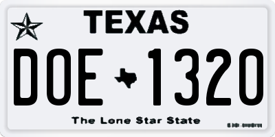 TX license plate DOE1320