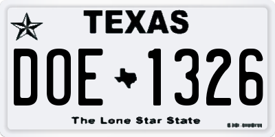 TX license plate DOE1326