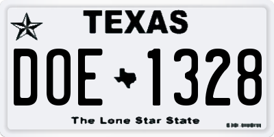 TX license plate DOE1328