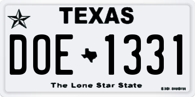 TX license plate DOE1331
