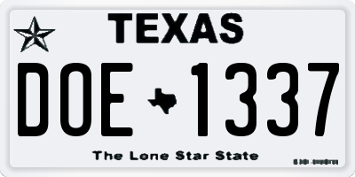 TX license plate DOE1337