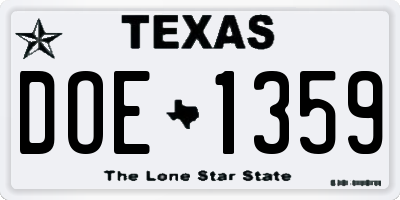 TX license plate DOE1359