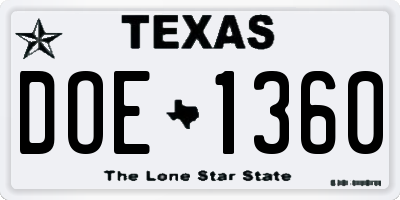 TX license plate DOE1360