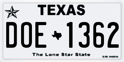 TX license plate DOE1362