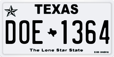 TX license plate DOE1364