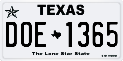TX license plate DOE1365