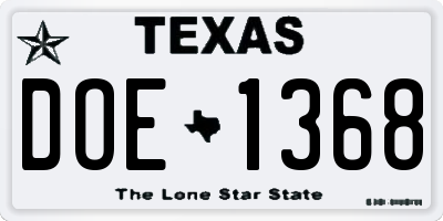 TX license plate DOE1368