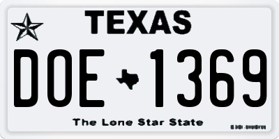 TX license plate DOE1369