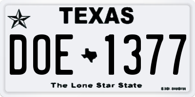 TX license plate DOE1377