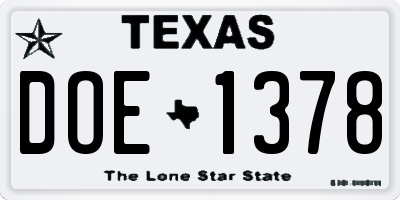 TX license plate DOE1378