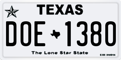 TX license plate DOE1380