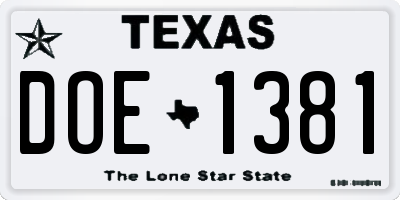 TX license plate DOE1381