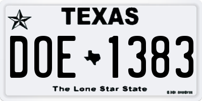 TX license plate DOE1383