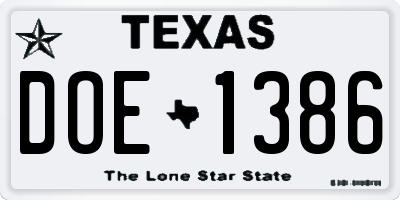 TX license plate DOE1386