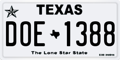 TX license plate DOE1388