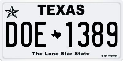 TX license plate DOE1389