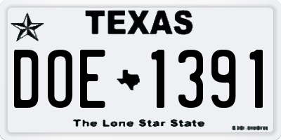 TX license plate DOE1391