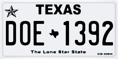 TX license plate DOE1392