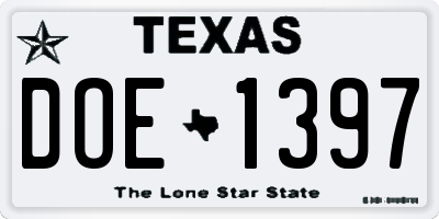 TX license plate DOE1397
