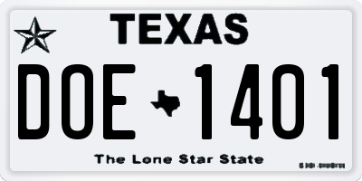 TX license plate DOE1401