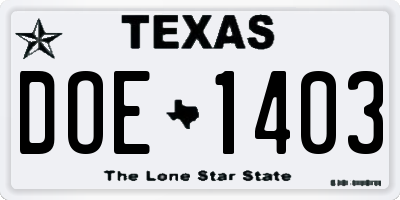 TX license plate DOE1403