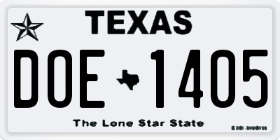 TX license plate DOE1405