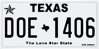 TX license plate DOE1406