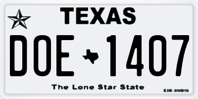TX license plate DOE1407