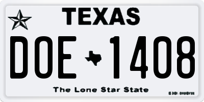 TX license plate DOE1408