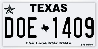 TX license plate DOE1409