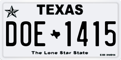 TX license plate DOE1415