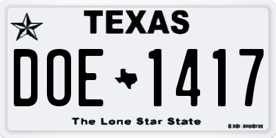 TX license plate DOE1417
