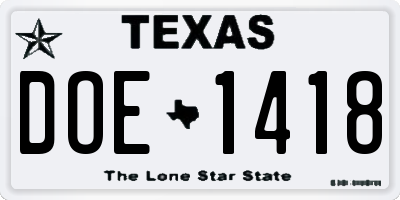TX license plate DOE1418