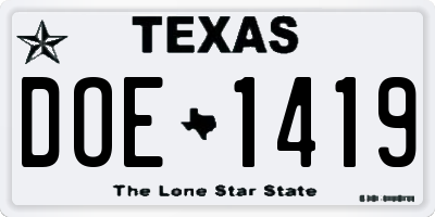 TX license plate DOE1419