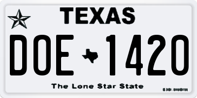 TX license plate DOE1420