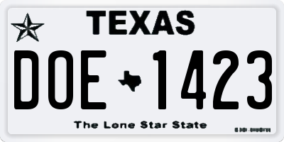 TX license plate DOE1423