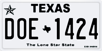 TX license plate DOE1424