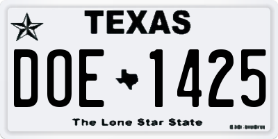 TX license plate DOE1425