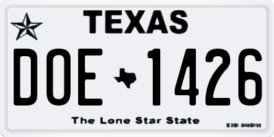 TX license plate DOE1426