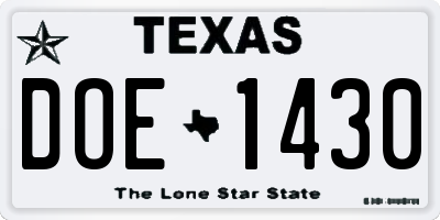 TX license plate DOE1430