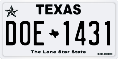 TX license plate DOE1431