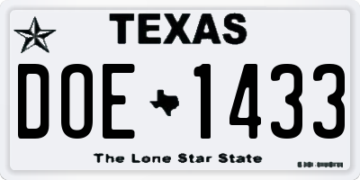 TX license plate DOE1433