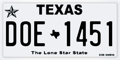TX license plate DOE1451